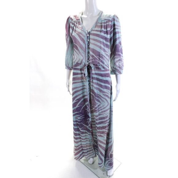 Rebecca Christen Womens Striped Button Down A Line Dress Blue Purple Size Small - Picture 2 of 10